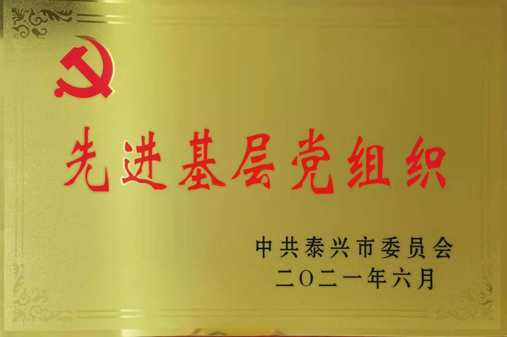 祝贺8868体育app集团支部委员会获“泰兴市先进基层党组织”荣誉称号